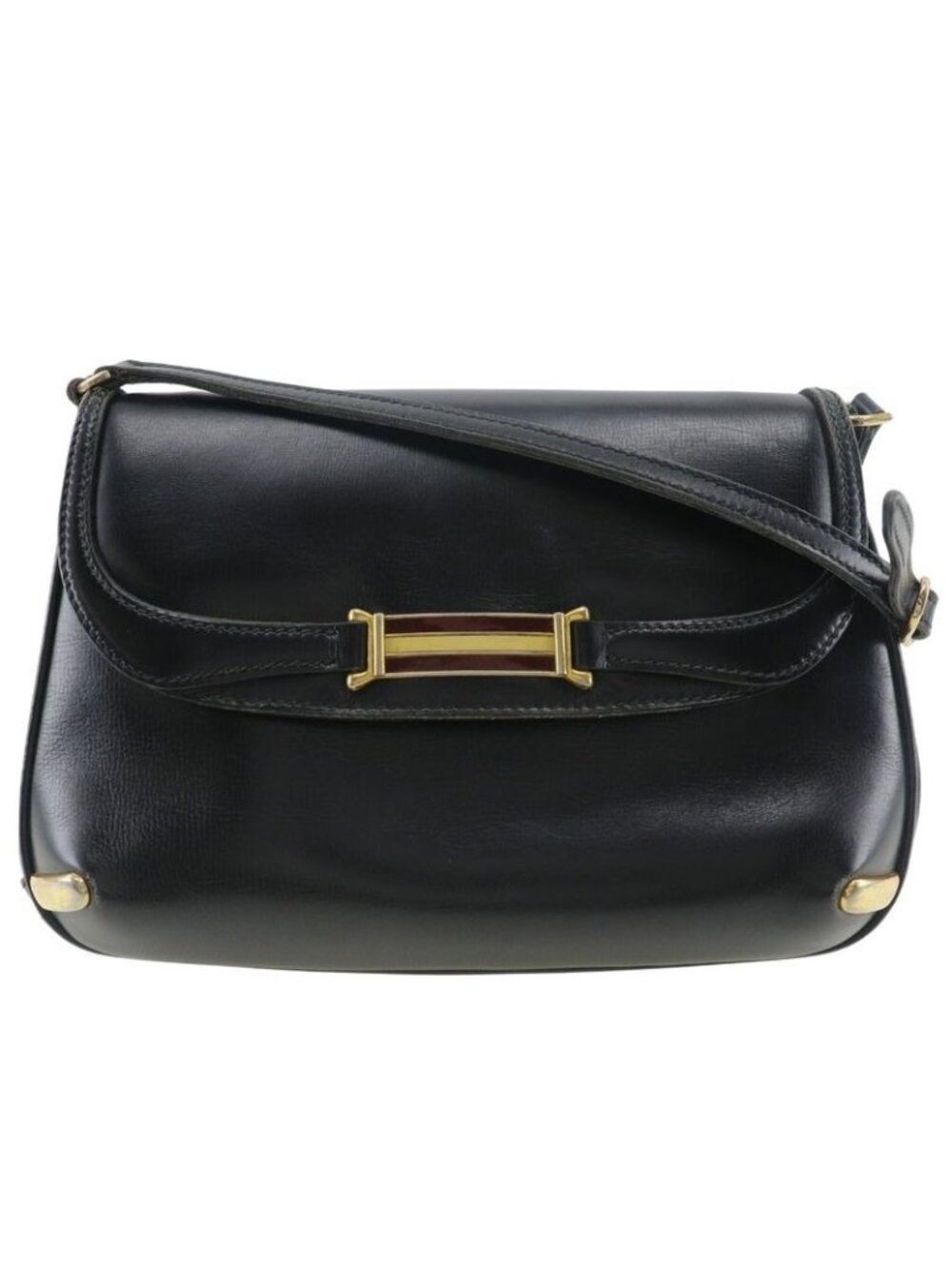 Gucci Vintage Sherry Line 2-Way Clutch Calf Black Shoulder Bag